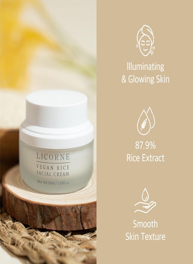 LICORNE Vegan Rice Facial Cream, Lightweight Daily Moisturizer for Glass Skin, Rice Bran Water & AHA PHA for Smoothing Texture, Non-Sticky Face Lotion for Oily & Sensitive Skin, 1.69 fl oz - Image 2
